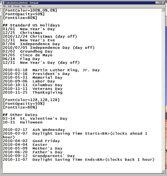 07 - Specify dates to highlight if desired 07 - Specify dates to highlight if desired